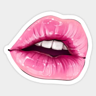 Hand-drawn parted sexy lips in barbie pink color Sticker